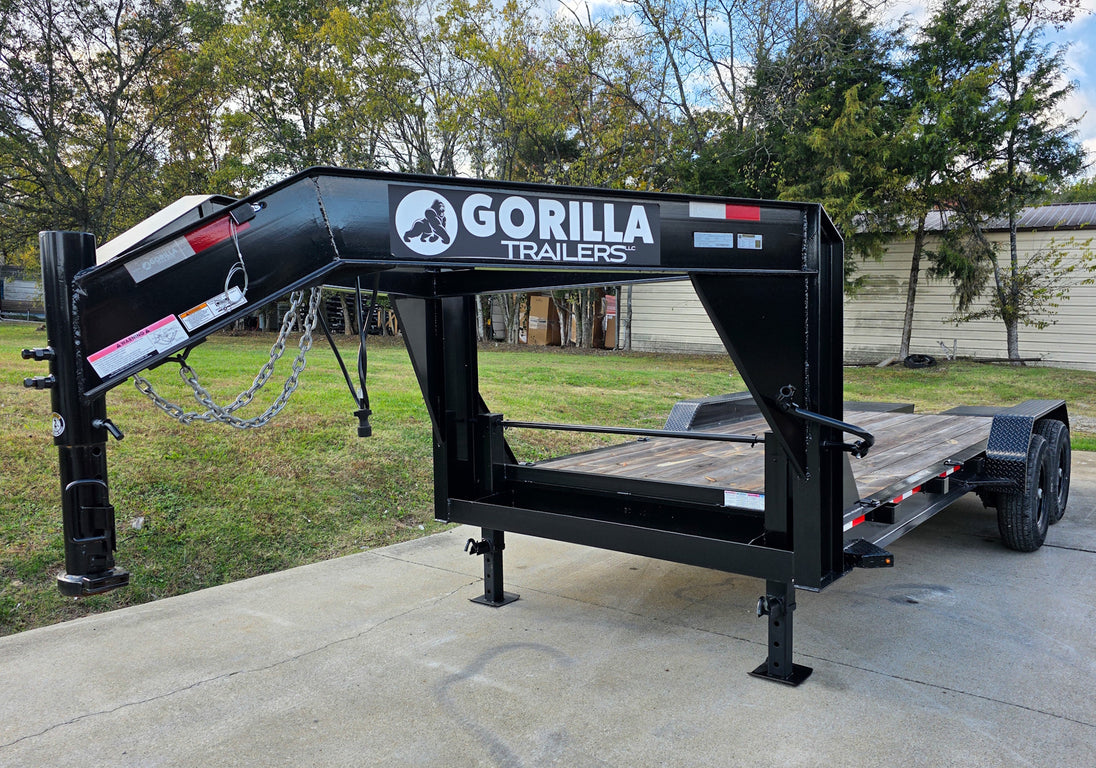 7x18 Gooseneck Equipment Trailer (2) 7K Axles King Kong Ramps 14k GVWR Front Left 