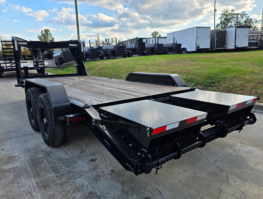 7x18 Gooseneck Equipment Trailer (2) 7K Axles King Kong Ramps 14k GVWR Rear Left Side Ramps Up