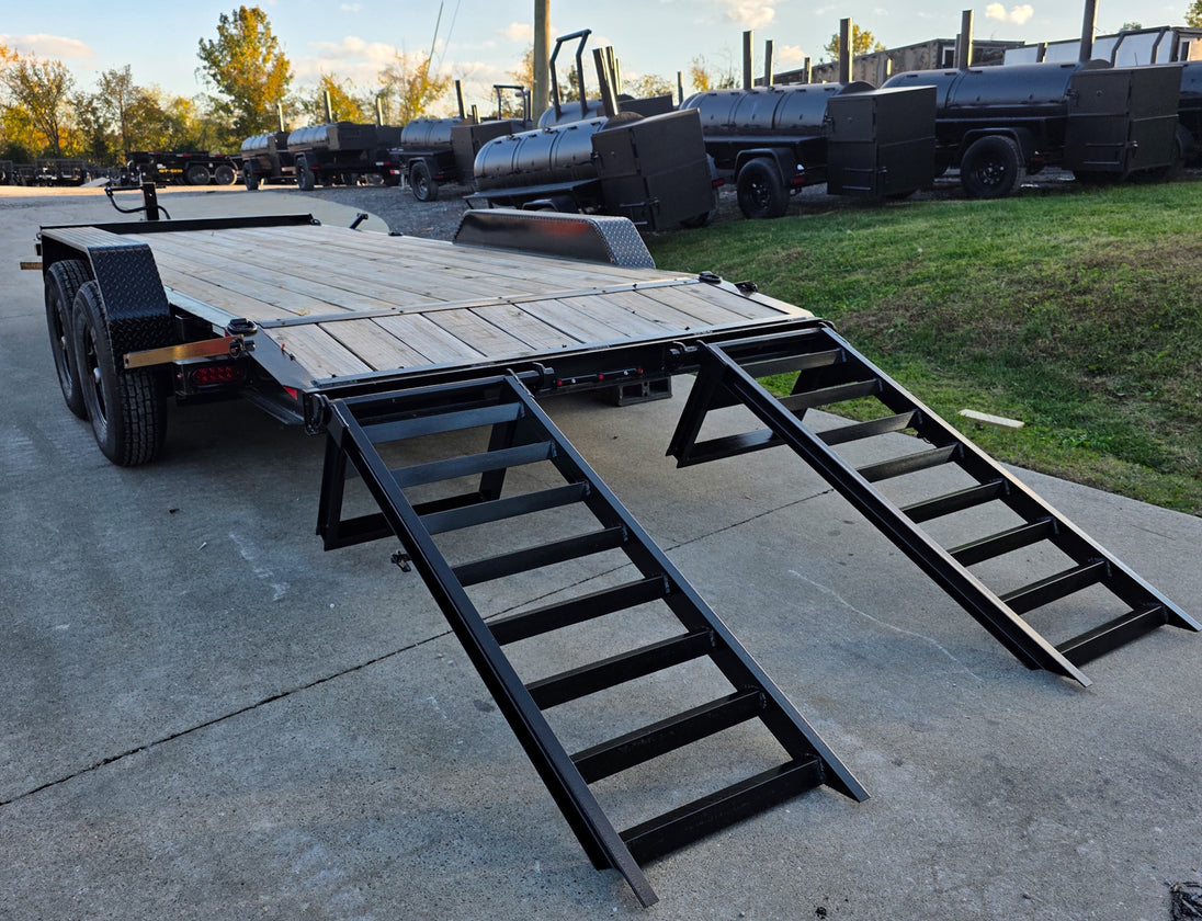 7x18 I - Beam Equipment Trailer (2) 7K Axles Stand - Up Ramps 14K GVWR - SLE Equipment - 12