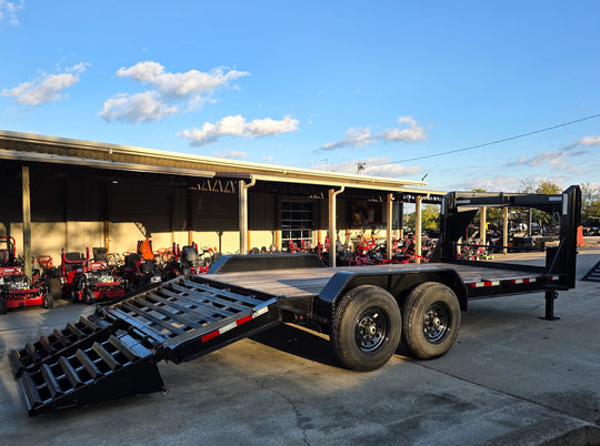 7x18 Gooseneck Equipment Trailer (2) 7K Axles King Kong Ramps 14k GVWR Rear Right Side Ramps Down