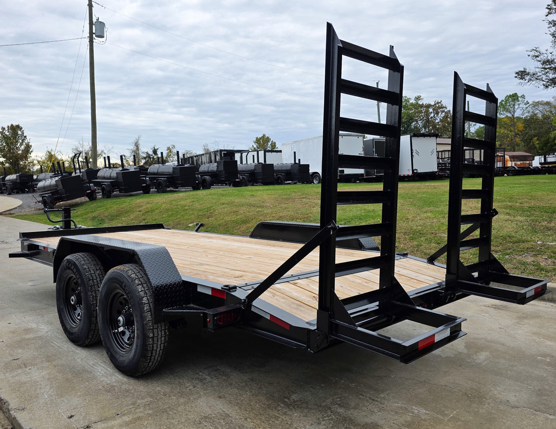 7x16 I - Beam Equipment Trailer with (2) 7K Axles with Stand Up Ramps 14K GVWR - SLE Equipment - 7