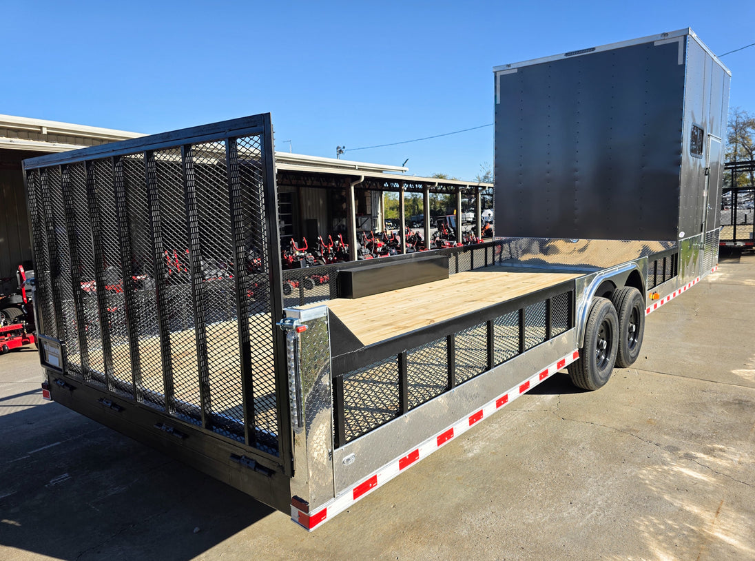8.5x30 Charcoal V-Nose Hybrid 9.5 Interior (2) 7000LB Axles Right Rear Side Gate Up