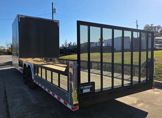 8.5x30 Charcoal V-Nose Hybrid 9.5 Interior (2) 7000LB Axles Left Rear Gate Up