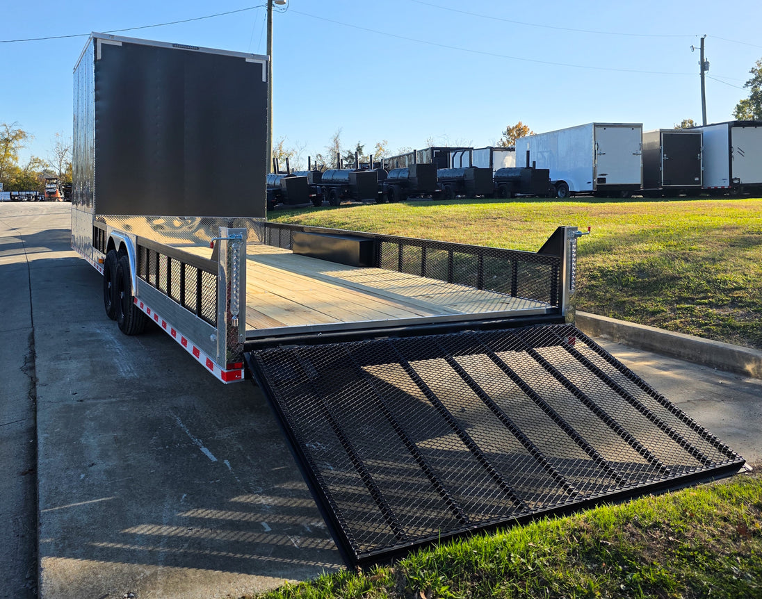 8.5x30 Charcoal V-Nose Hybrid 9.5 Interior (2) 7000LB Axles Left Rear Gate Down