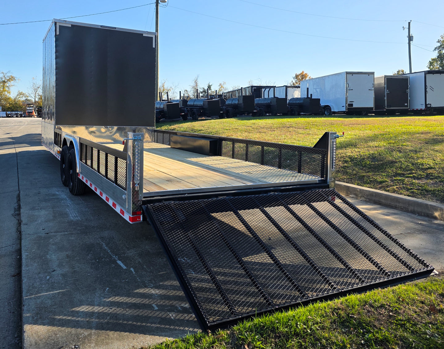 8.5x30 Charcoal V-Nose Hybrid 9.5 Interior (2) 7000LB Axles Left Rear Gate Down