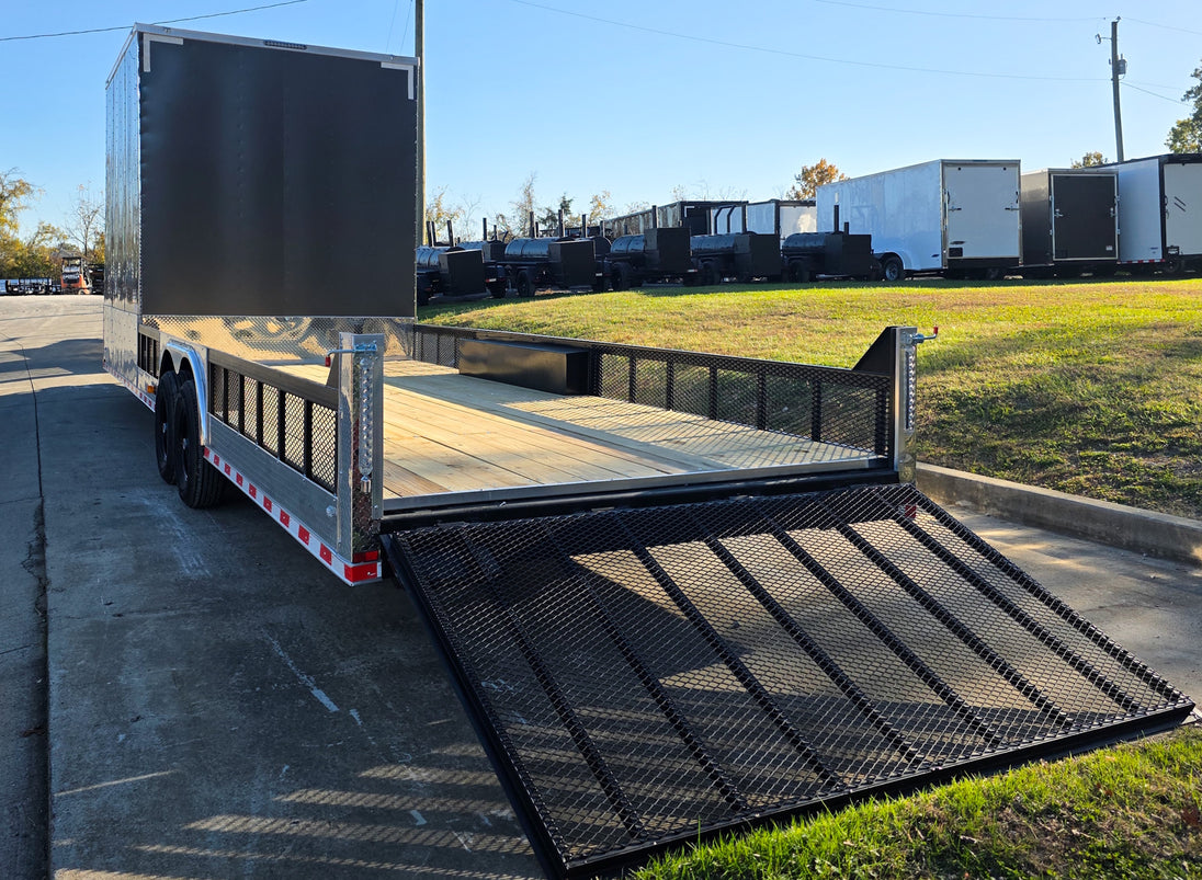 8.5x30 Charcoal V-Nose Hybrid 9.5 Interior (2) 7000LB Axles Left Rear Gate Down