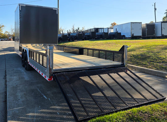 8.5x30 Charcoal V-Nose Hybrid 9.5 Interior (2) 7000LB Axles Left Rear Gate Down