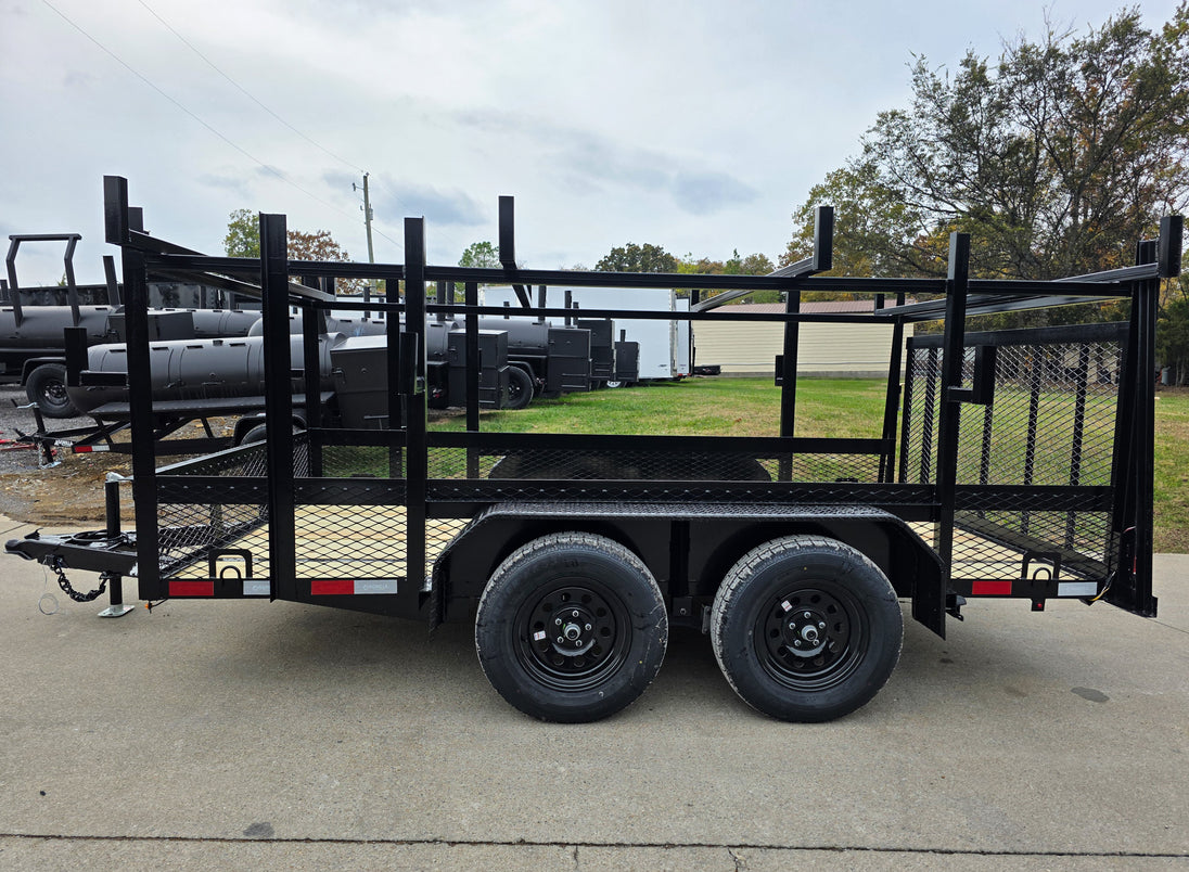7x12 Straight Deck Utility Trailer 4ft Ladder Racks with 1.5 FT Mesh (2) 3500lb Axle Left  Side 