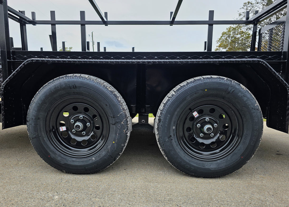 7x12 Straight Deck Utility Trailer 4ft Ladder Racks with 1.5 FT Mesh (2) 3500lb Axle Tires