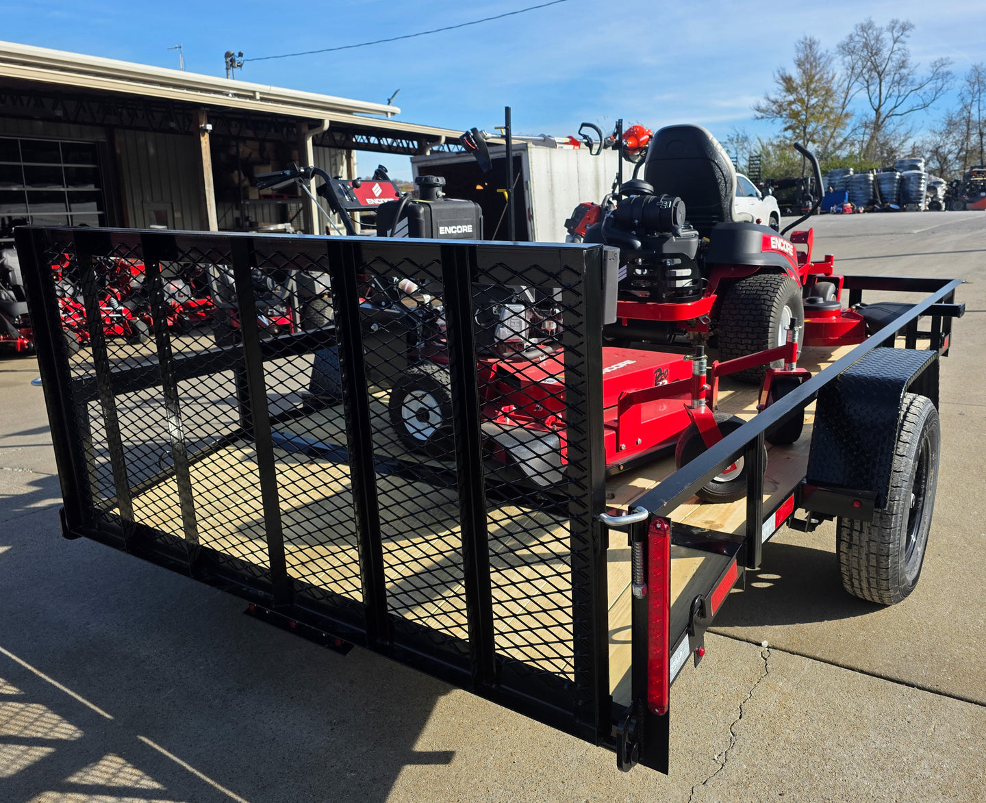 Encore Arrow EA6OXP24LS 60" Zero Turn EW32FS481V 32" Stand On Mower Handheld Utility with Racks Package