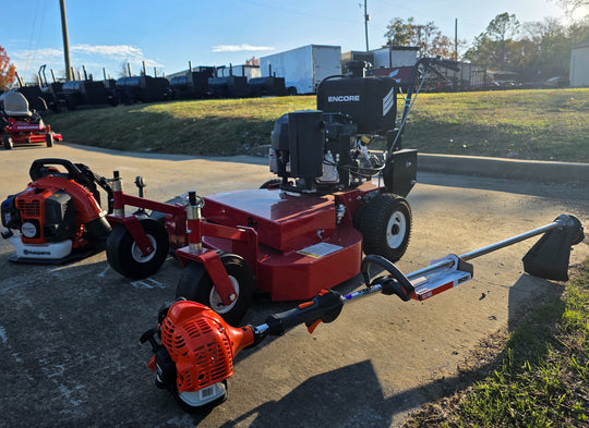 Encore EW32FS481V 32" Stand On Zero Turn Mower Handheld Package Right Side Front 