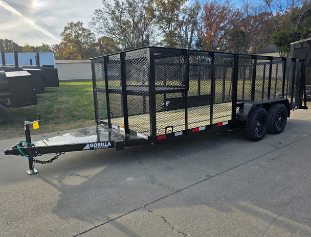 6.4x16 Utility Trailer Straight Deck 4ft Mesh Sides with Basket (2) 3,500lb Axles - SLE Equipment - 1