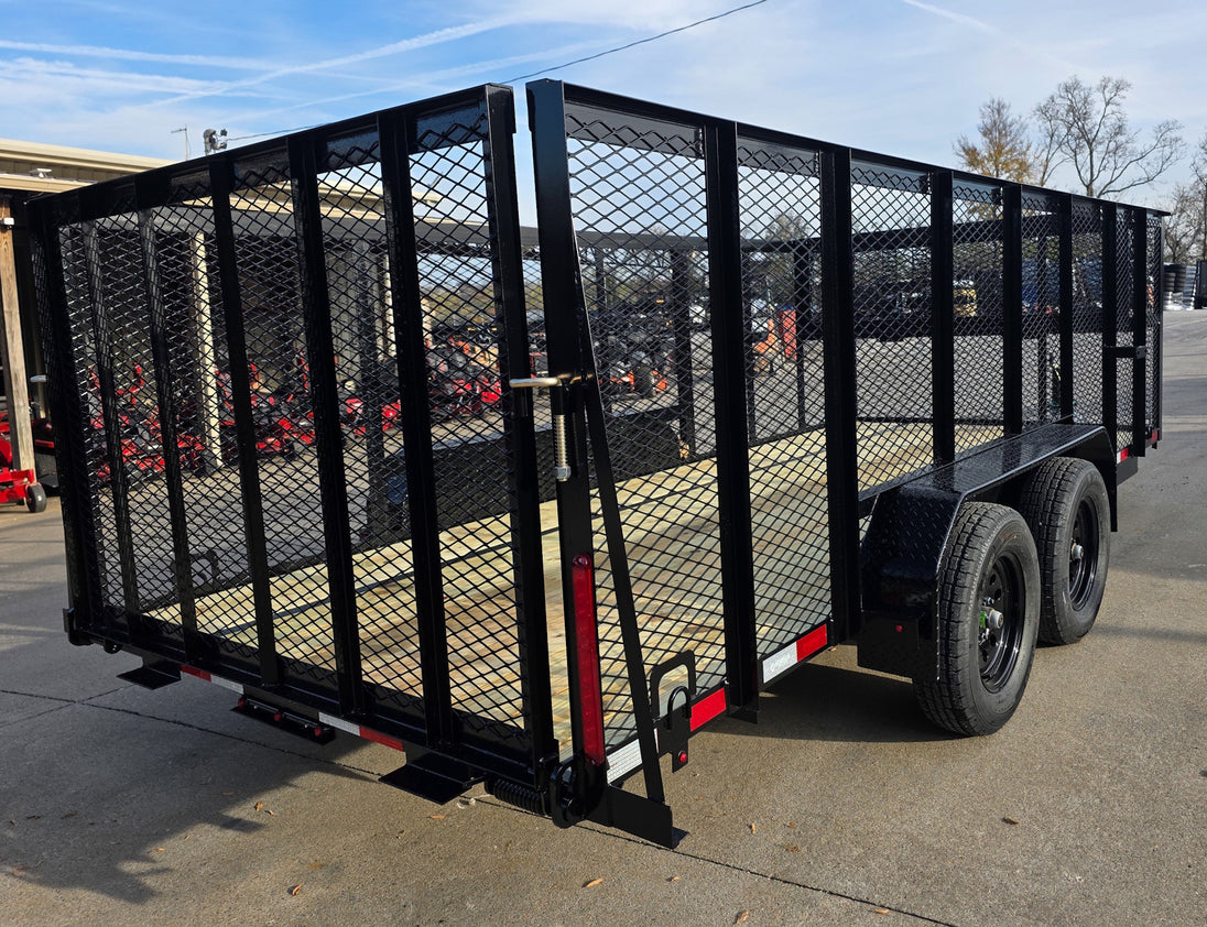 6.4x16 Utility Trailer Straight Deck 4ft Mesh Sides with Basket (2) 3,500lb Axles - SLE Equipment - 6