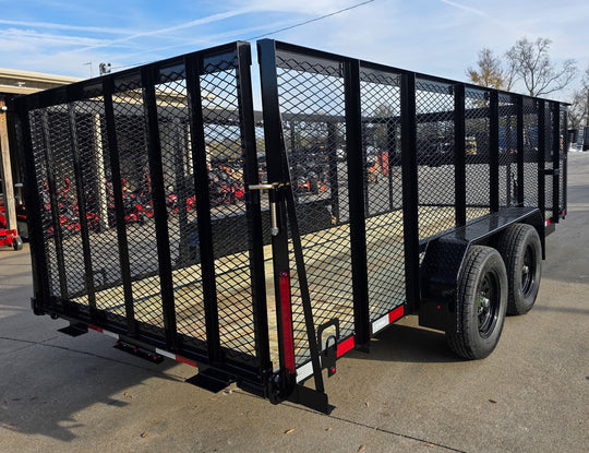 6.4x16 Utility Trailer Straight Deck 4ft Mesh Sides with Basket (2) 3,500lb Axles - SLE Equipment - 6