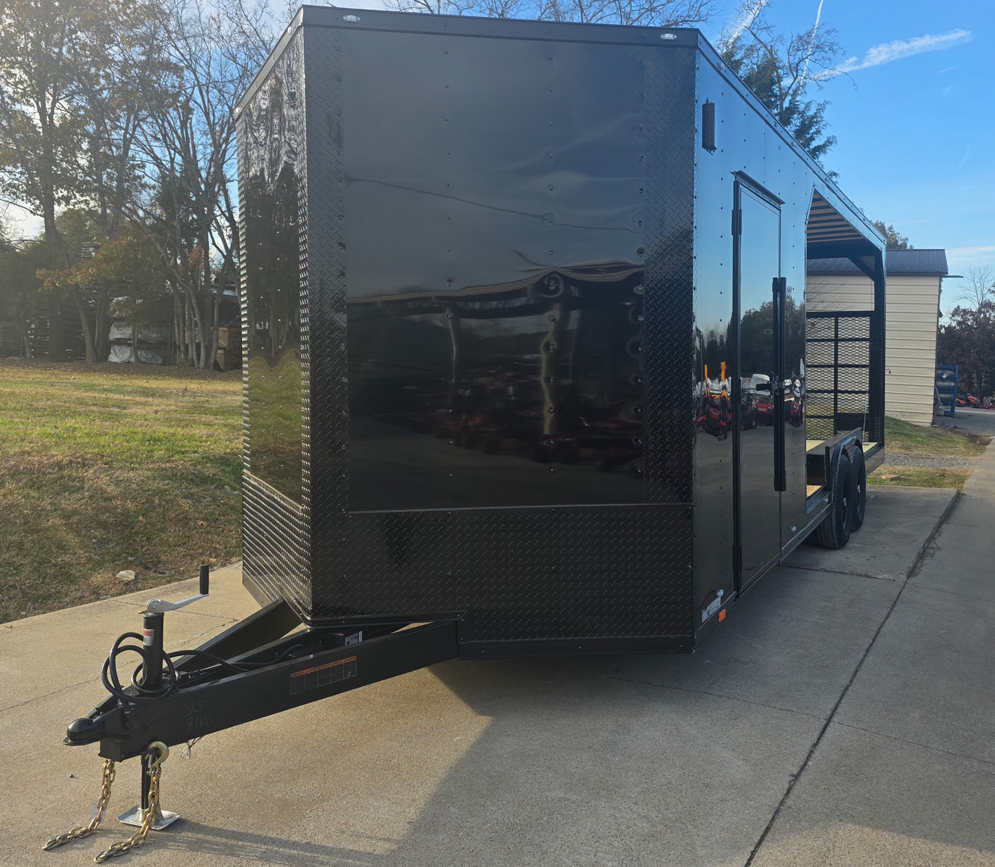 8.5x24 Hybrid Trailer Black with Black Out Package (2) 7000k Axles Front Left 