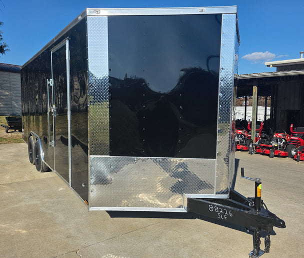 8.5x20 Black V-Nose Enclosed Trailer with Silver ATP (2) 52000lb Axles Front Right 