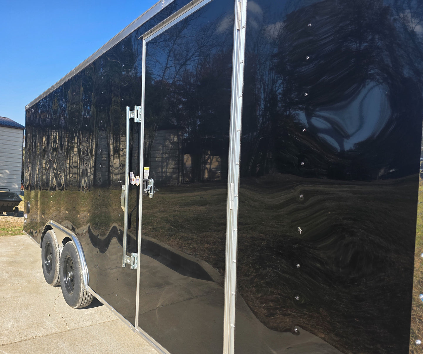 8.5x20 Black V-Nose Enclosed Trailer with Silver ATP (2) 52000lb Axles Side Door 