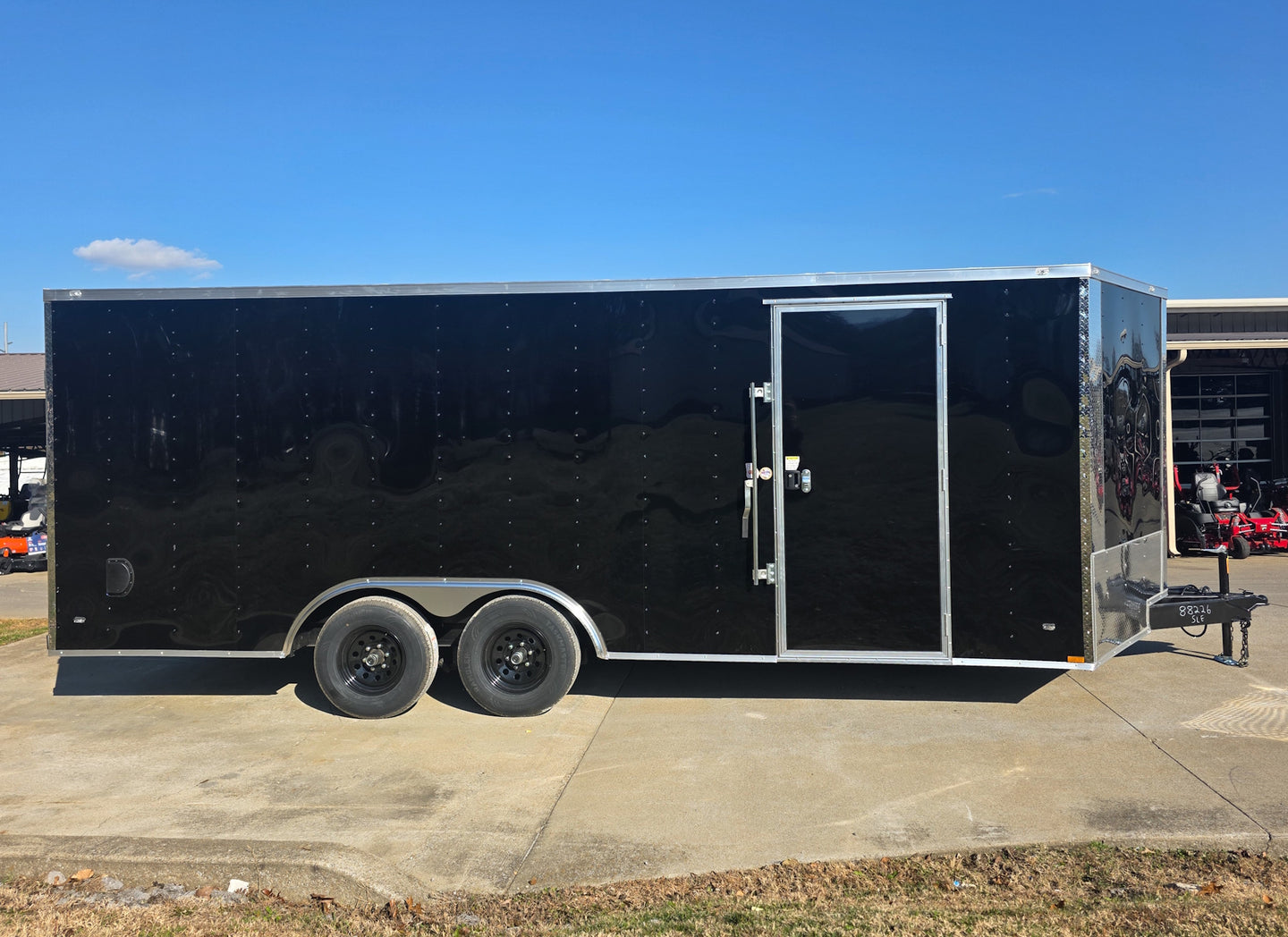 8.5x20 Black V-Nose Enclosed Trailer with Silver ATP (2) 52000lb Axles Right Side 
