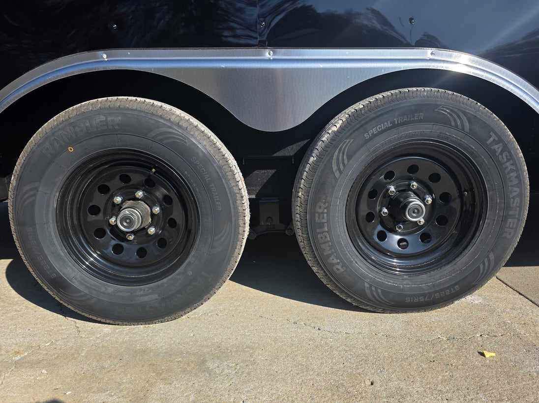 8.5x20 Black V-Nose Enclosed Trailer with Silver ATP (2) 52000lb Axles Tires