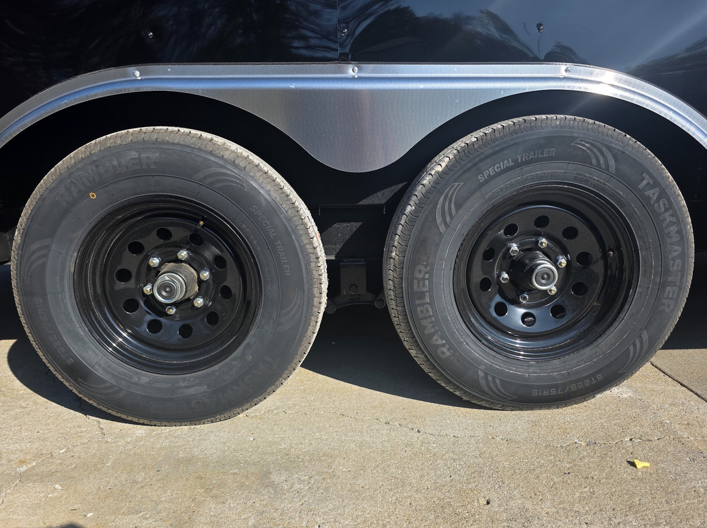 8.5x20 Black V-Nose Enclosed Trailer with Silver ATP (2) 52000lb Axles Tires