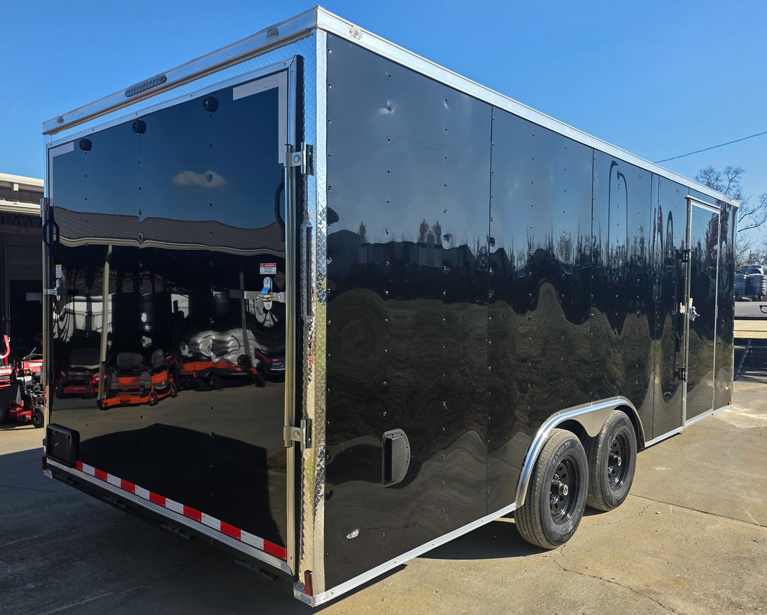 8.5x20 Black V-Nose Enclosed Trailer with Silver ATP (2) 52000lb Axles Right Rear