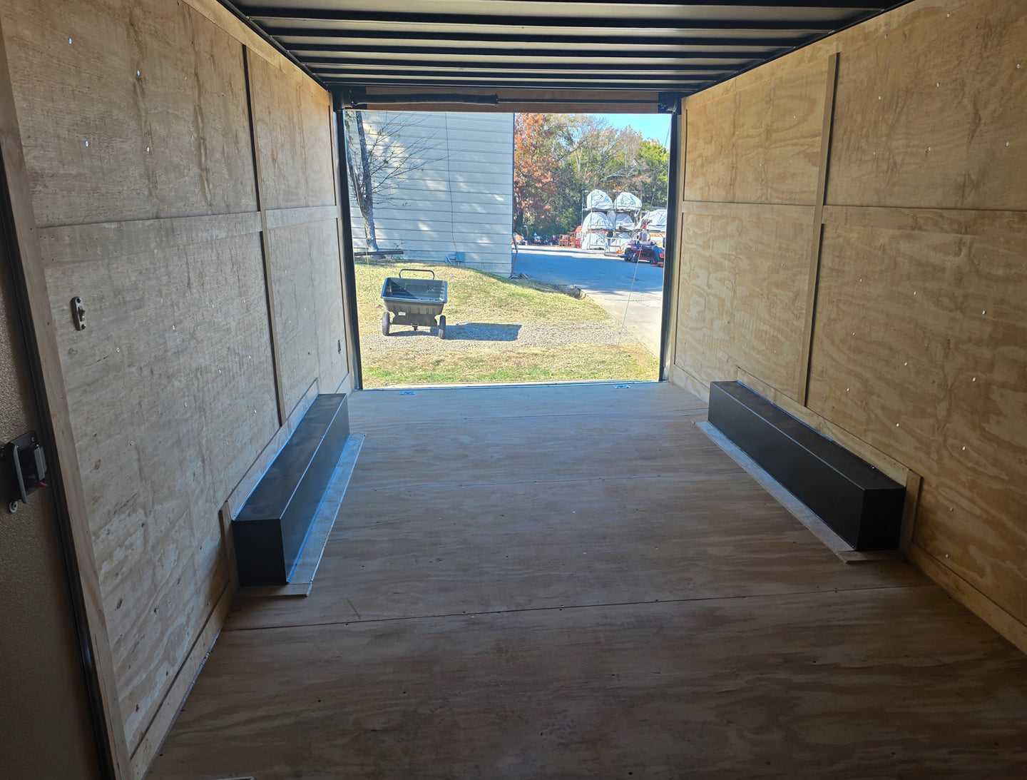 8.5x20 Black V-Nose Enclosed Trailer with Silver ATP (2) 52000lb Axles Inside Rear 