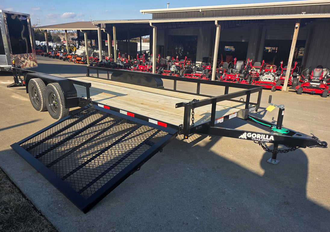 6.4x18 Straight Deck Utility Trailer with Side Gate (2) 3,500lb Axle Front Right Gate Down