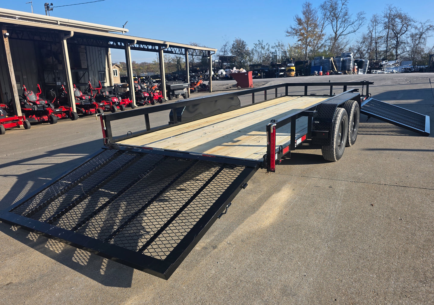 6.4x18 Straight Deck Utility Trailer with Side Gate (2) 3,500lb Axle Right Rear Gates Down