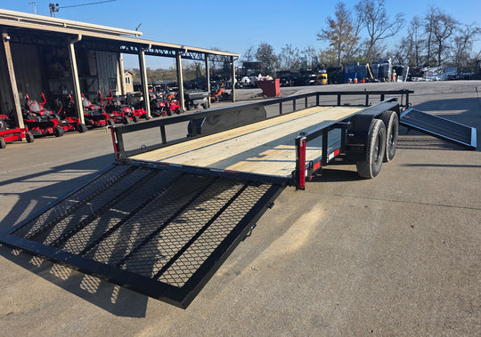 6.4x18 Straight Deck Utility Trailer with Side Gate (2) 3,500lb Axle Right Rear Gates Down