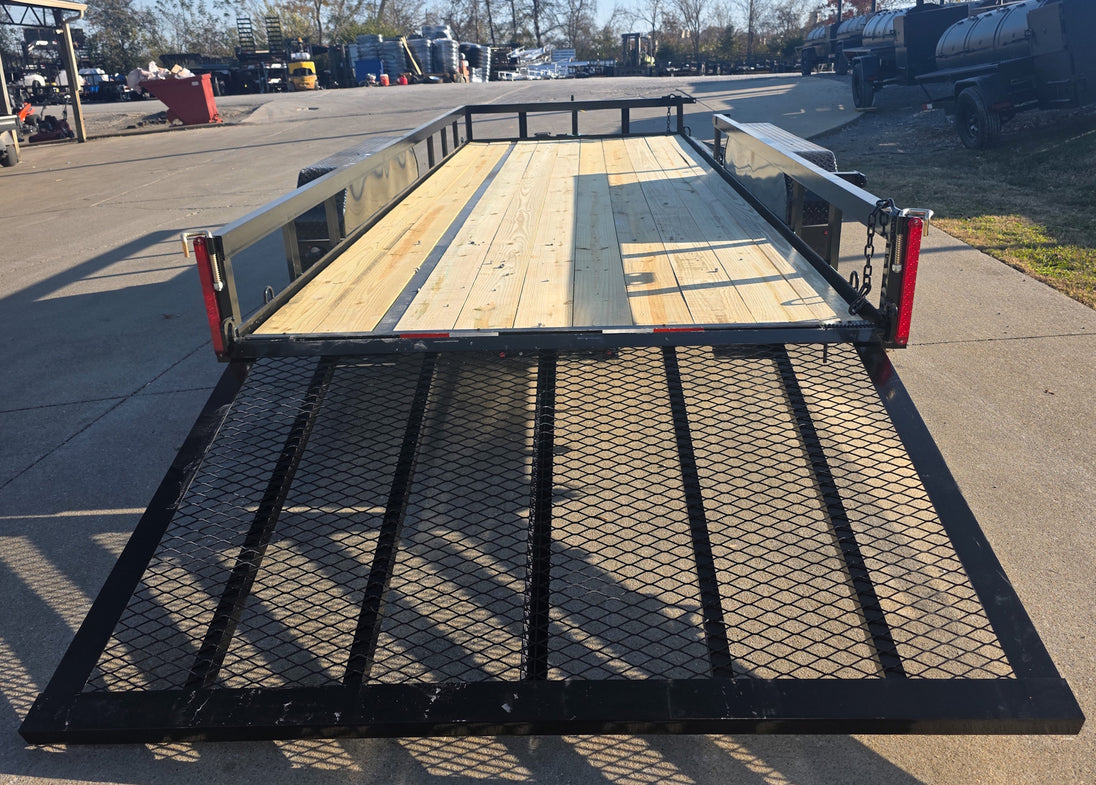 6.4x18 Straight Deck Utility Trailer with Side Gate (2) 3,500lb Axle Rear Gate Down