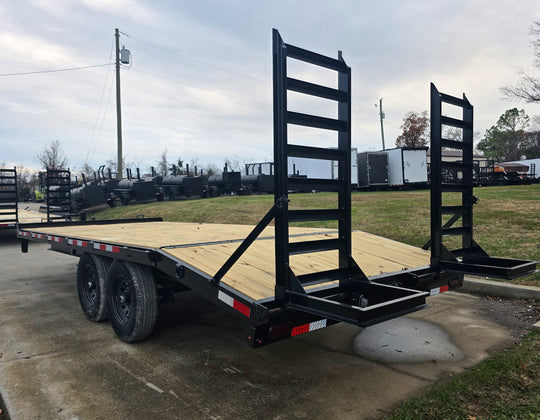 8.5x20 I-Beam Deckover Trailer (2) 7K Axles Stand-Up Ramps 14K GVWR Left Rear 