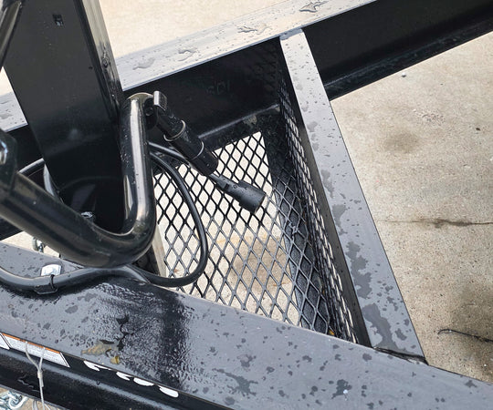 8.5x20 I-Beam Deckover Trailer (2) 7K Axles Stand-Up Ramps 14K GVWR Chain Basket