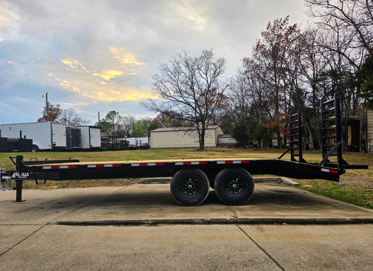 8.5x20 I-Beam Deckover Trailer (2) 7K Axles Stand-Up Ramps 14K GVWR Left Side 