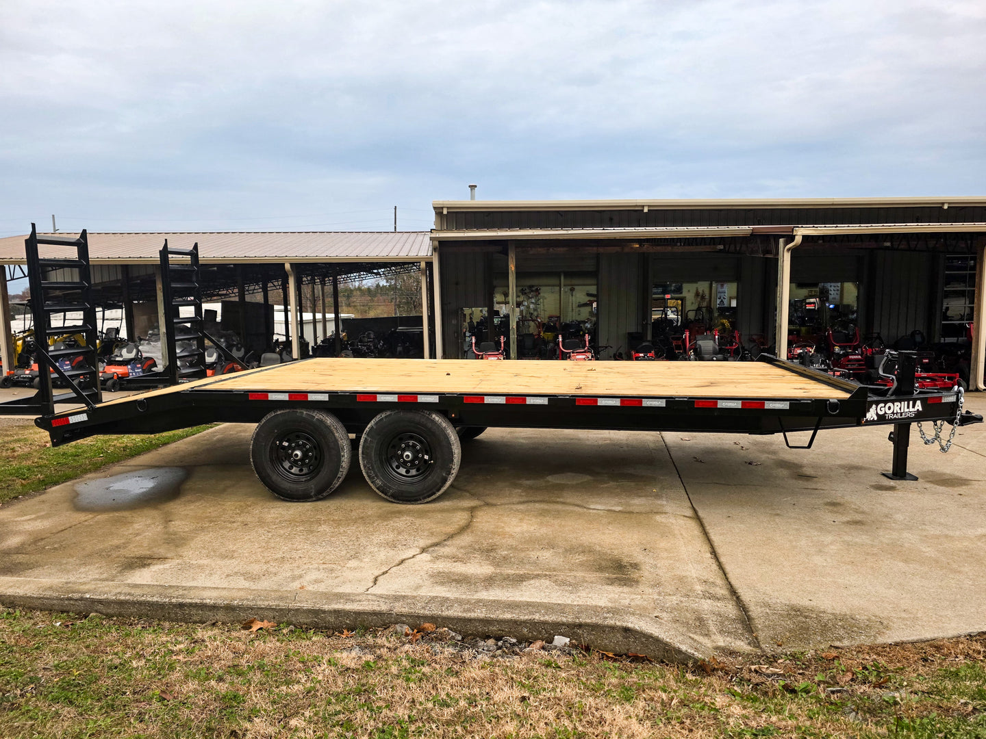 8.5x20 I-Beam Deckover Trailer (2) 7K Axles Stand-Up Ramps 14K GVWR Right Side 