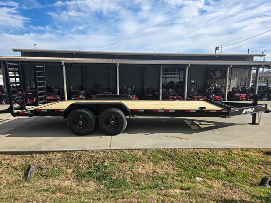 7x20 Equipment Trailer 8" I-Beam (2) 7K Axles Standup Ramps 14K GVWR Right Side 