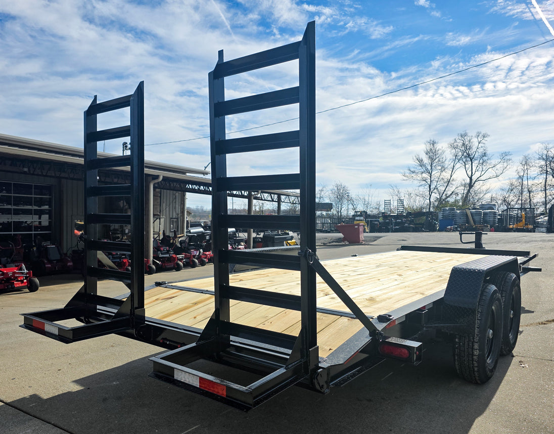 7x20 Equipment Trailer 8" I-Beam (2) 7K Axles Standup Ramps 14K GVWR Right Rear