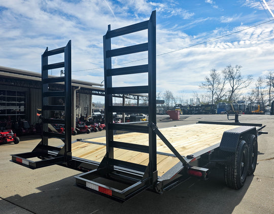 7x20 Equipment Trailer 8" I-Beam (2) 7K Axles Standup Ramps 14K GVWR Right Rear