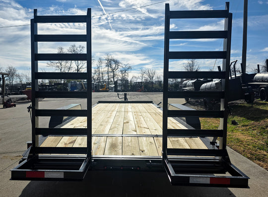 7x20 Equipment Trailer 8" I-Beam (2) 7K Axles Standup Ramps 14K GVWR Rear