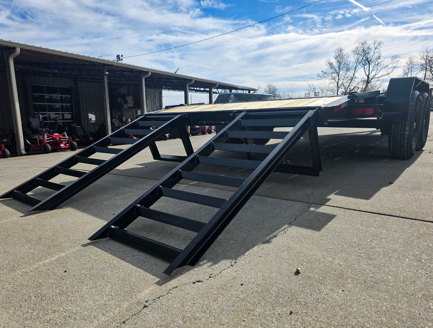 7x20 Equipment Trailer 8" I-Beam (2) 7K Axles Standup Ramps 14K GVWR Right Rear Ramps Down 