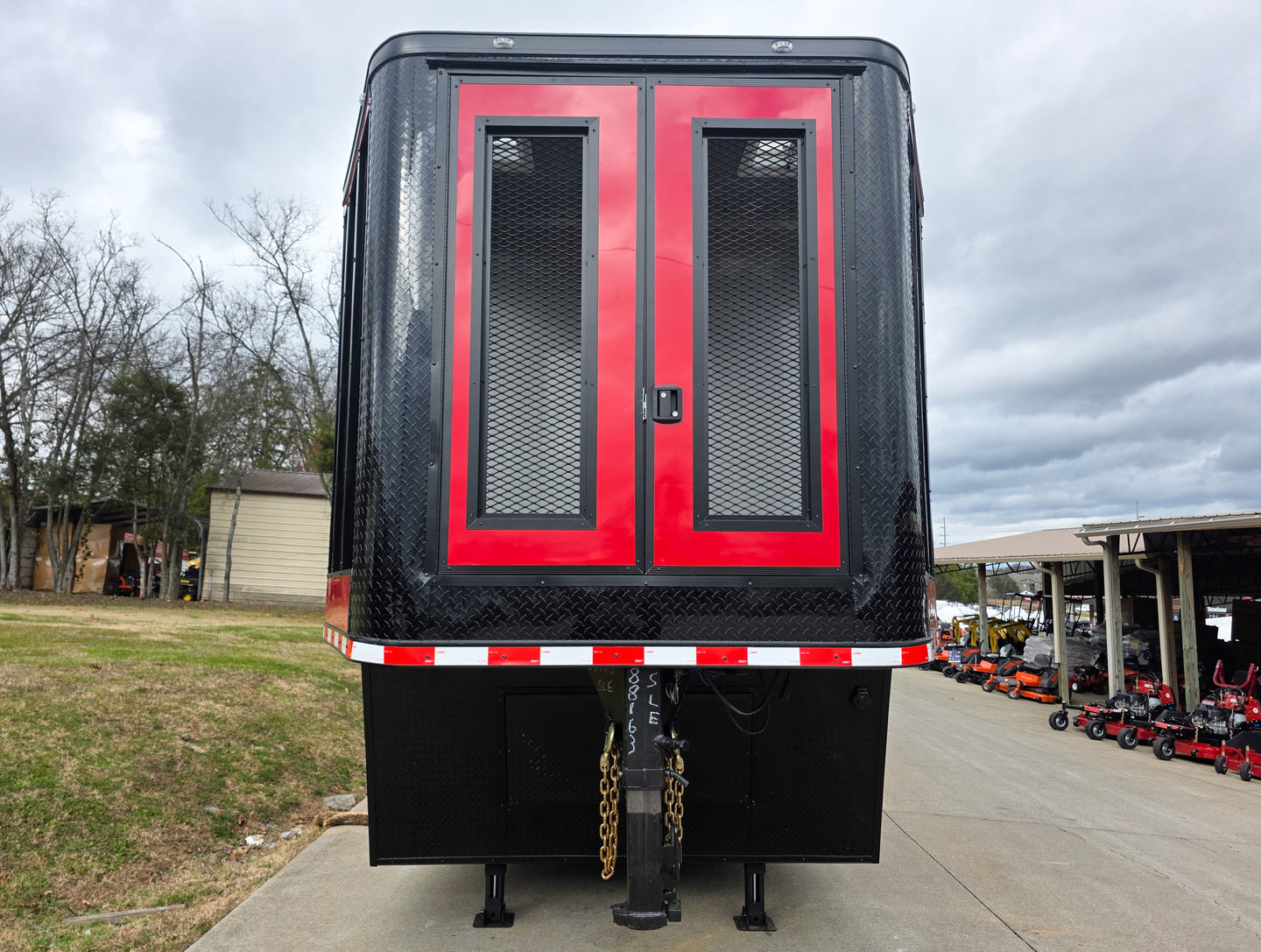 8.5x42 Red Gooseneck Enclosed Trailer Generator Cage with Rear Gullwing (3) 7000k Axles Front 