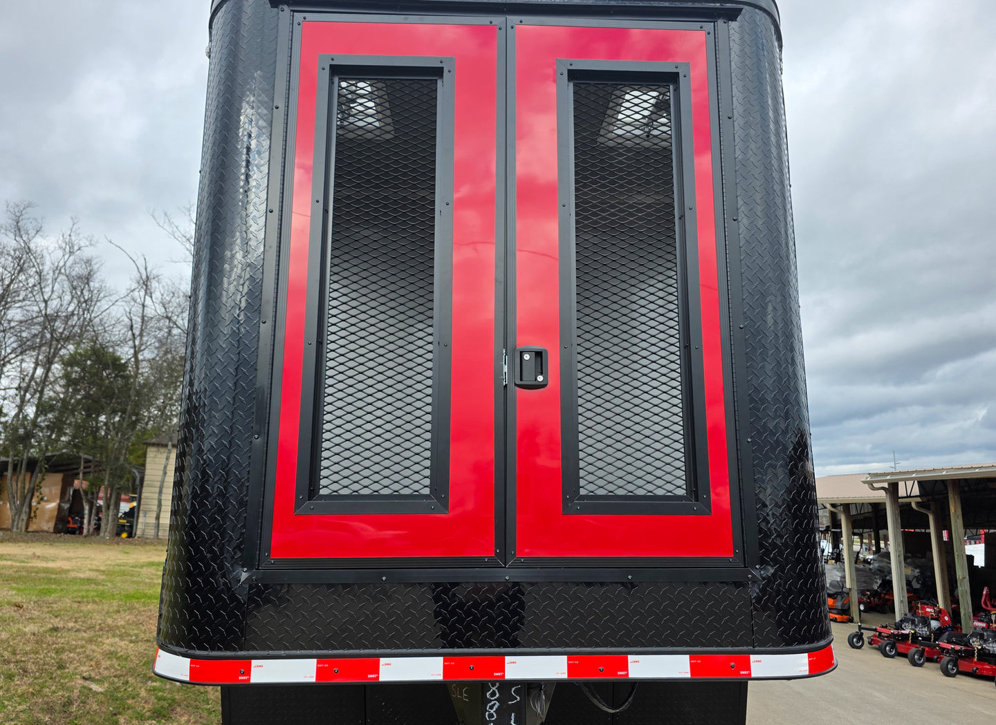 8.5x42 Red Gooseneck Enclosed Trailer Generator Cage with Rear Gullwing (3) 7000k Axles Front Generator Cage Doors 