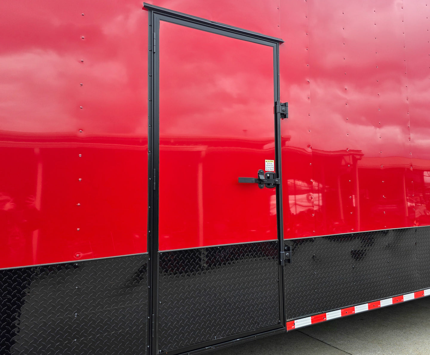8.5x42 Red Gooseneck Enclosed Trailer Generator Cage with Rear Gullwing (3) 7000k Axles Left Side Outside Door 