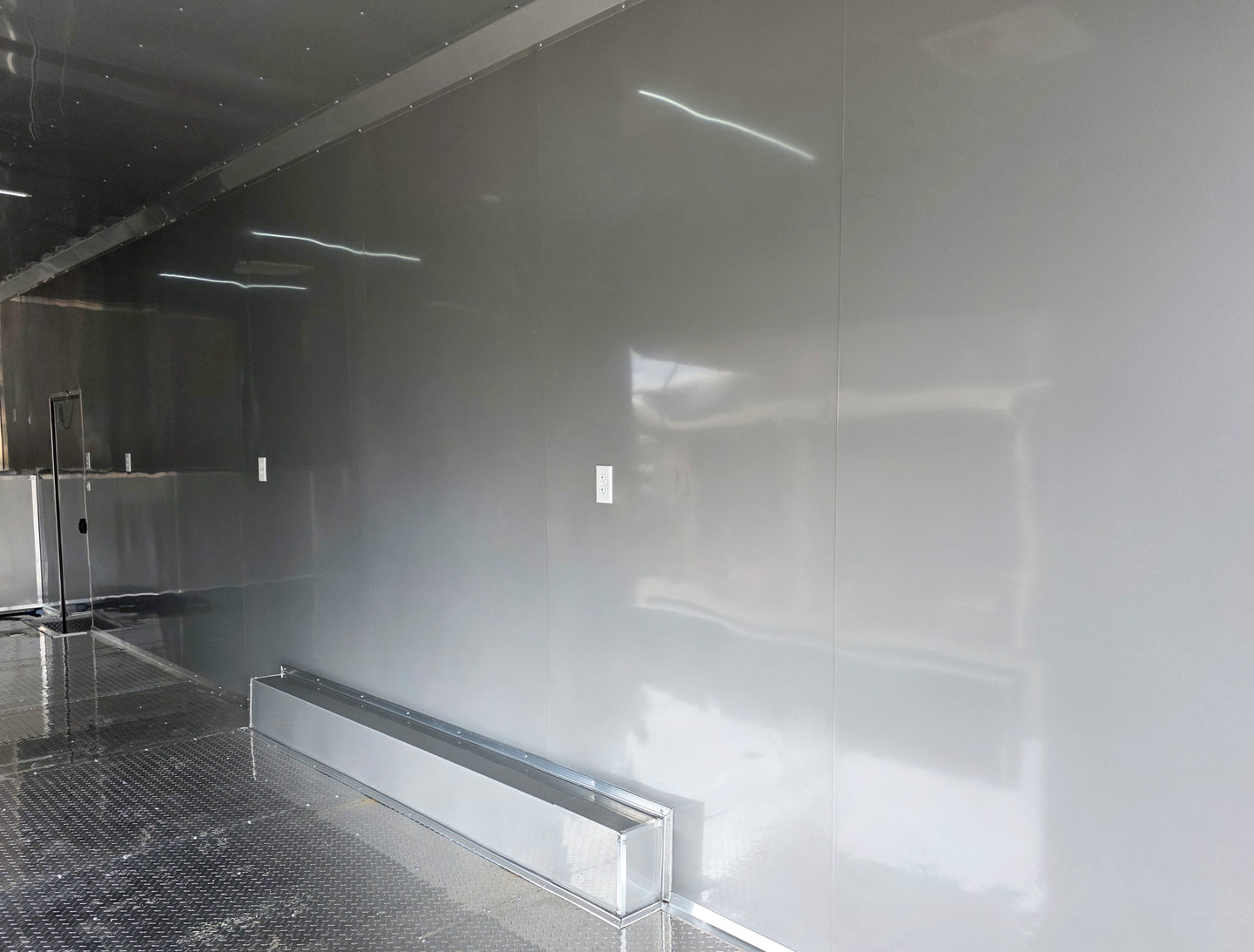 8.5x42 Red Gooseneck Enclosed Trailer Generator Cage with Rear Gullwing (3) 7000k Axles Right Side Inside 