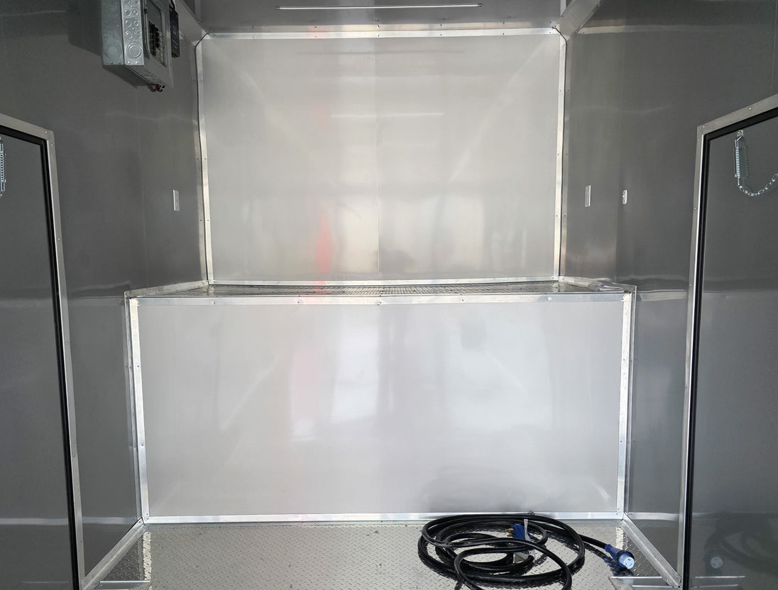 8.5x42 Red Gooseneck Enclosed Trailer Generator Cage with Rear Gullwing (3) 7000k Axles Inside Front Elevated Storage 