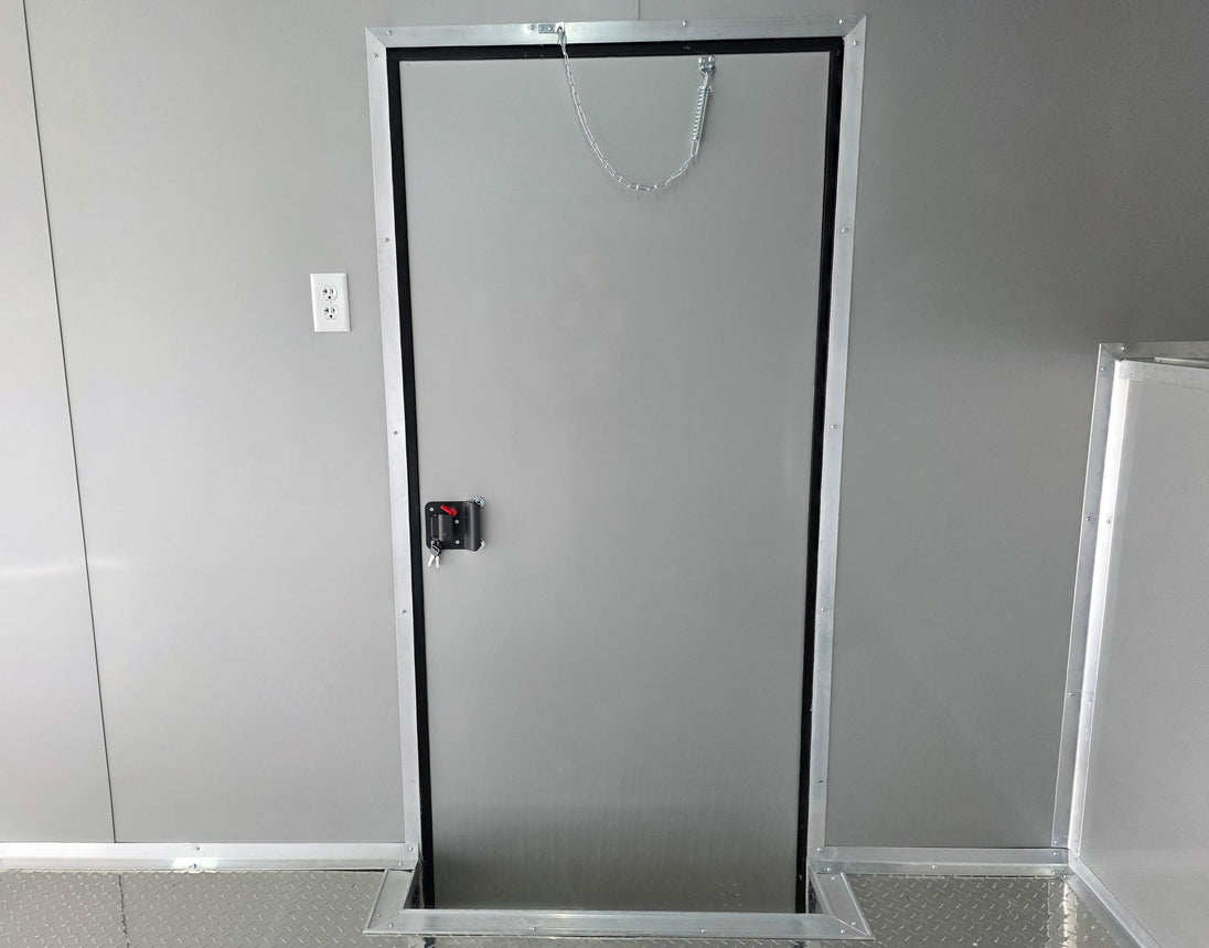 8.5x42 Red Gooseneck Enclosed Trailer Generator Cage with Rear Gullwing (3) 7000k Axles Left Side Door 