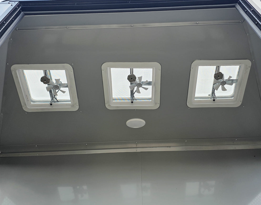 8.5x42 Red Gooseneck Enclosed Trailer Generator Cage with Rear Gullwing (3) 7000k Axles Generator Cage Fans 