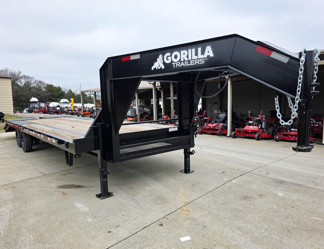 8.5x30 Gooseneck Deckover Dovetail Trailer (2) 10K Axles King Kong Ramps 20K GVWR Front Right 