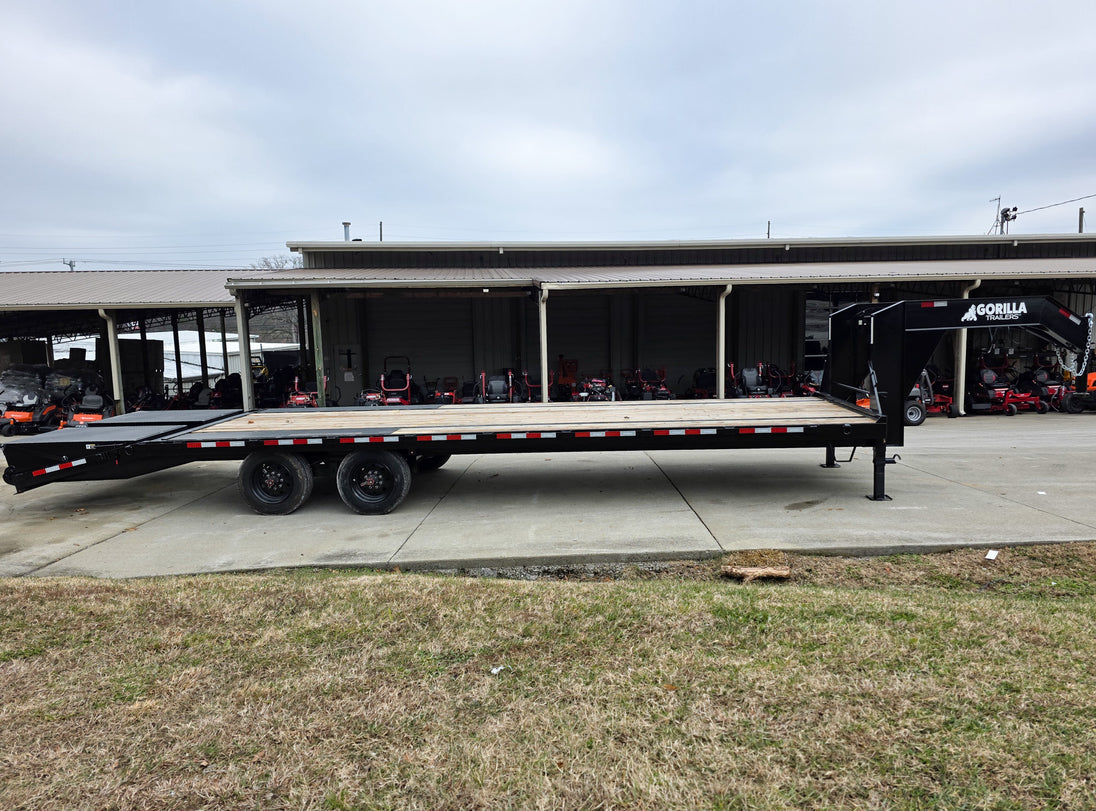 8.5x30 Gooseneck Deckover Dovetail Trailer (2) 10K Axles King Kong Ramps 20K GVWR Right Side 