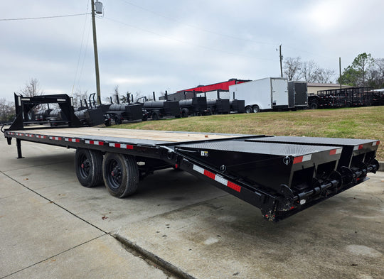 8.5x30 Gooseneck Deckover Dovetail Trailer (2) 10K Axles King Kong Ramps 20K GVWR Left Rear