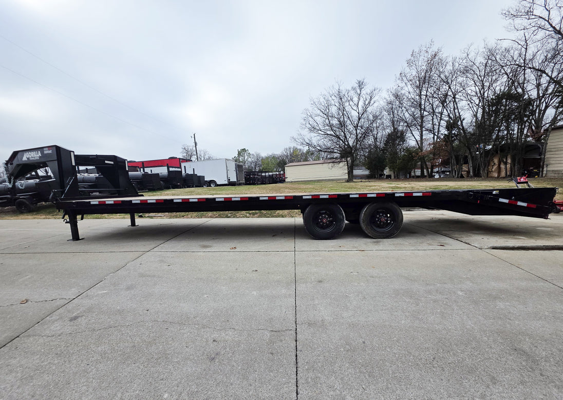 8.5x30 Gooseneck Deckover Dovetail Trailer (2) 10K Axles King Kong Ramps 20K GVWR Left Side 